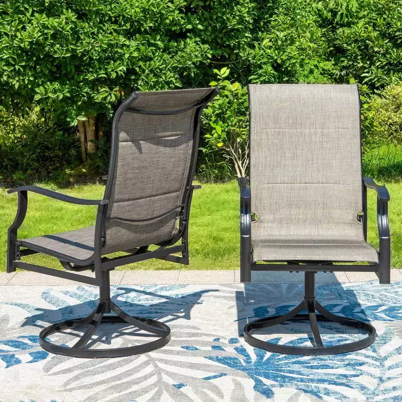 Ensemble repas d’extérieur 7 pièces avec table rectangulaire dotée d’un trou pour parasol de 1.9" et chaises rembourrées en textilène - gris/noir - Captiva Designs : structure en acier