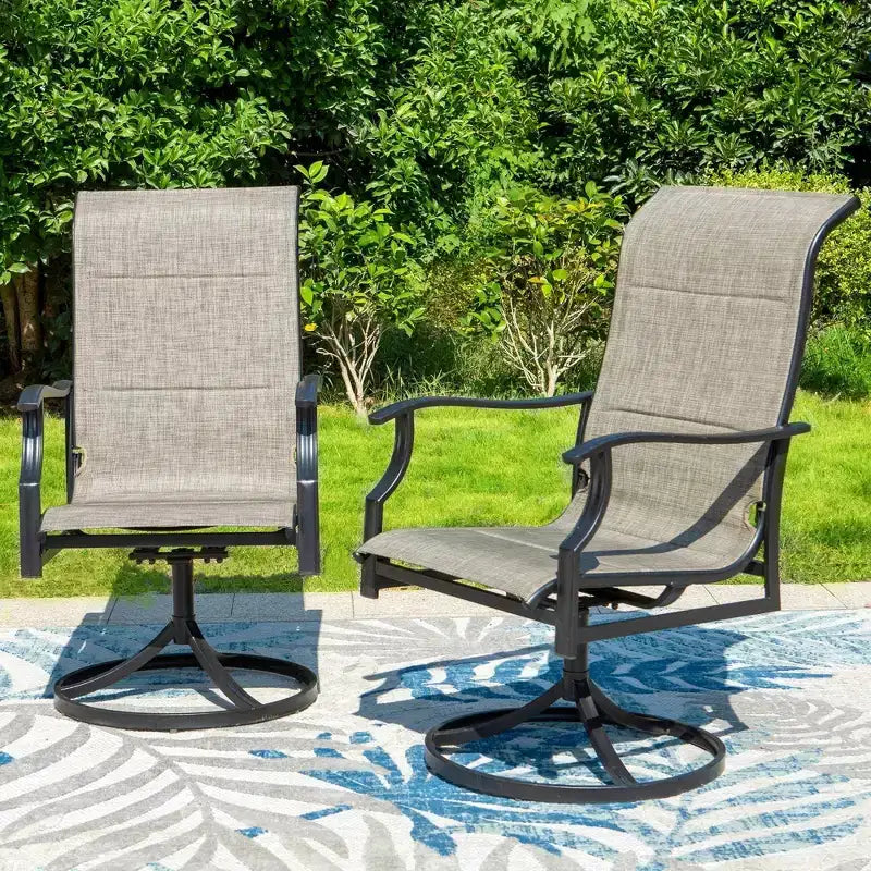 Ensemble repas d’extérieur 7 pièces avec table rectangulaire dotée d’un trou pour parasol de 1.9" et chaises rembourrées en textilène - gris/noir - Captiva Designs : structure en acier