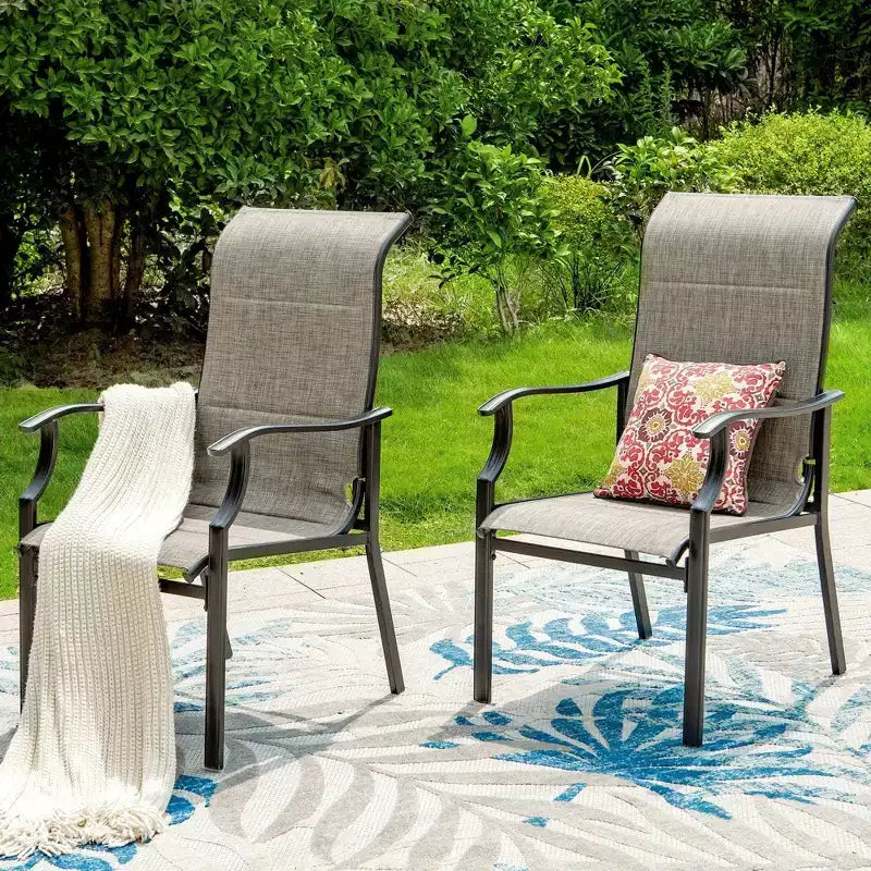 Ensemble repas d’extérieur 7 pièces avec table rectangulaire dotée d’un trou pour parasol de 1.9" et chaises rembourrées en textilène - gris/noir - Captiva Designs : structure en acier