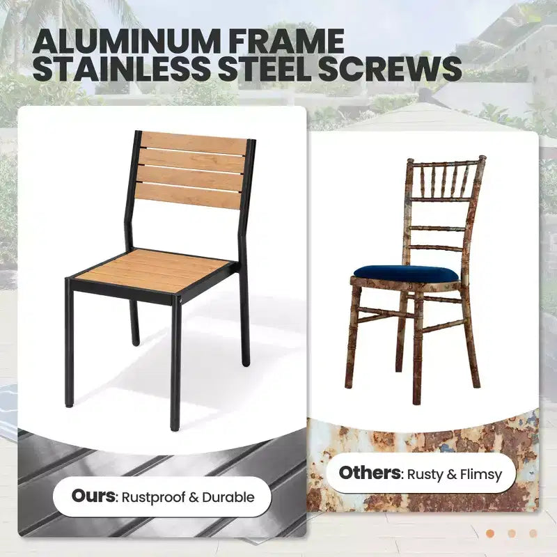 Crestlive Products 7-częściowy zestaw mebli jadalnianych na zewnątrz dla 6 osób, z prostokątnym stołem tarasowym na aluminiowej ramie, blatem imitującym drewno i otworem na parasol