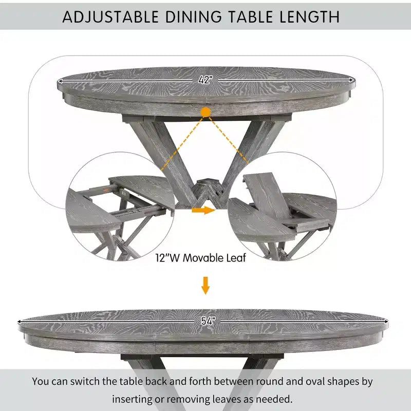 Whisen 5-Piece Extendable Wood Dining Table Set with 4-Upholstered Chairs