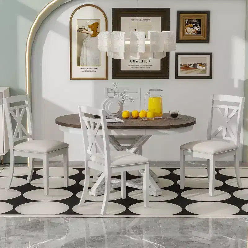 Whisen 5-Piece Extendable Wood Dining Table Set with 4-Upholstered Chairs