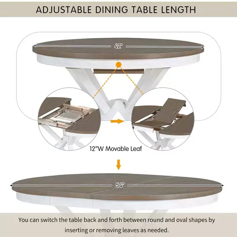 Whisen 5-Piece Extendable Wood Dining Table Set with 4-Upholstered Chairs