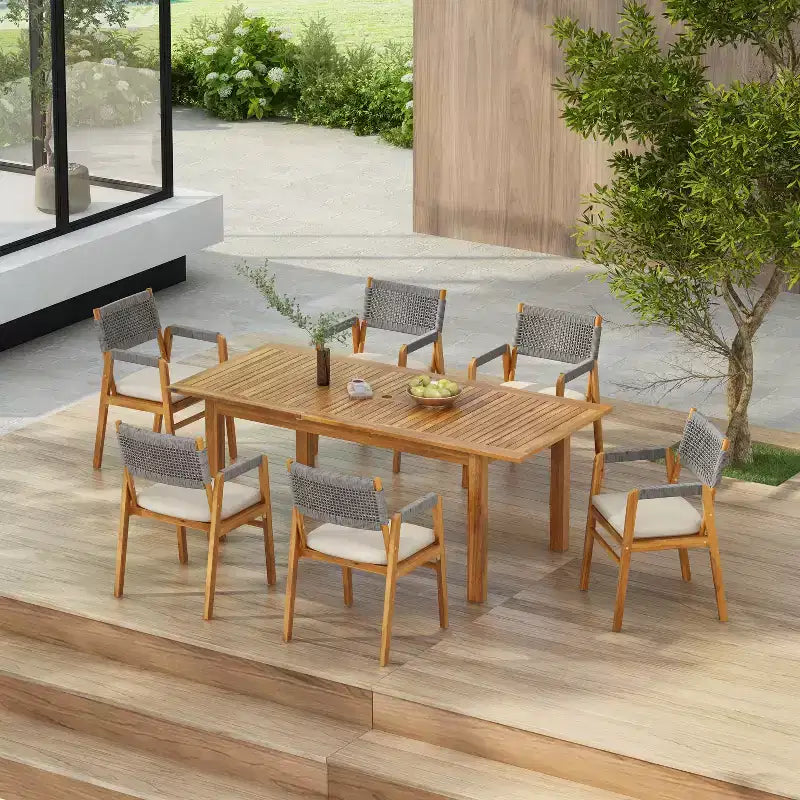 Juego de comedor rústico ampliable para patio Christopher Knight Home Maria de 7 piezas, de acacia
