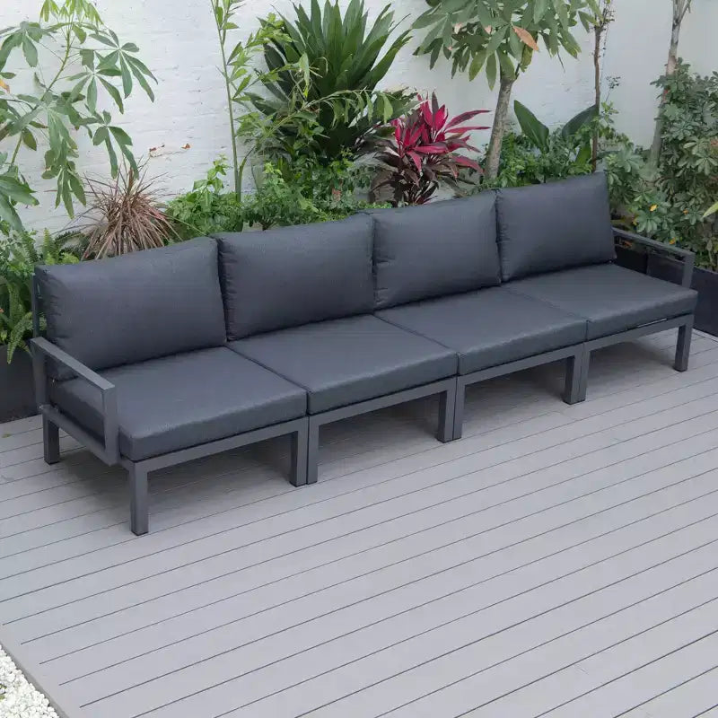 LeisureMod Hamilton Aluminum Patio Armchairs Set of 4  Modern Outdoor Chairs with Cushions, Weather-Resistant Seating for Patio, Deck, Porch