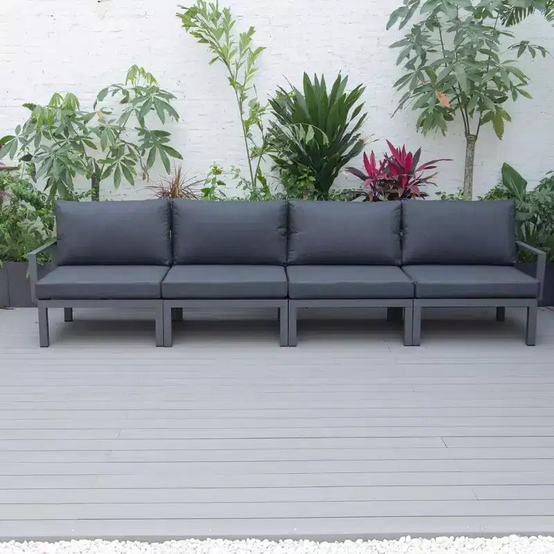LeisureMod Hamilton Aluminum Patio Armchairs Set of 4  Modern Outdoor Chairs with Cushions, Weather-Resistant Seating for Patio, Deck, Porch