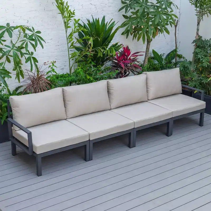 LeisureMod Hamilton Aluminum Patio Armchairs Set of 4  Modern Outdoor Chairs with Cushions, Weather-Resistant Seating for Patio, Deck, Porch