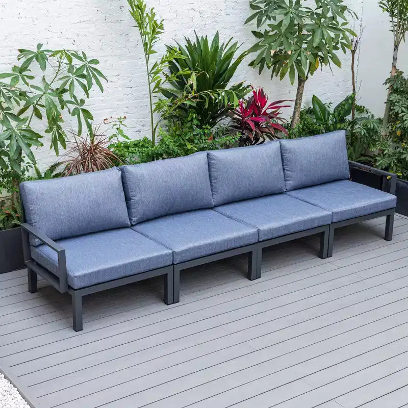 LeisureMod Hamilton Aluminum Patio Armchairs Set of 4  Modern Outdoor Chairs with Cushions, Weather-Resistant Seating for Patio, Deck, Porch