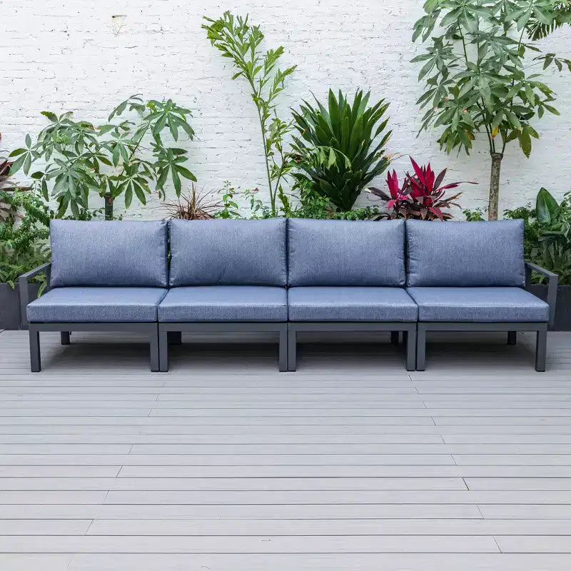 LeisureMod Hamilton Aluminum Patio Armchairs Set of 4  Modern Outdoor Chairs with Cushions, Weather-Resistant Seating for Patio, Deck, Porch