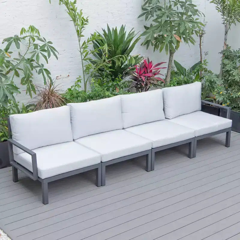 LeisureMod Hamilton Aluminum Patio Armchairs Set of 4  Modern Outdoor Chairs with Cushions, Weather-Resistant Seating for Patio, Deck, Porch