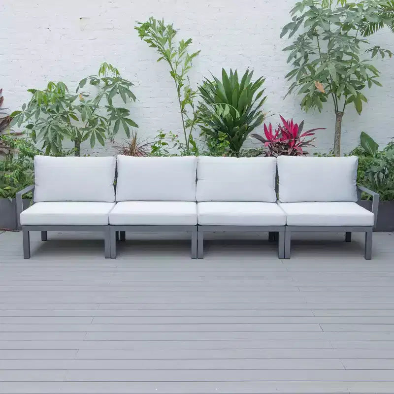 LeisureMod Hamilton Aluminum Patio Armchairs Set of 4  Modern Outdoor Chairs with Cushions, Weather-Resistant Seating for Patio, Deck, Porch