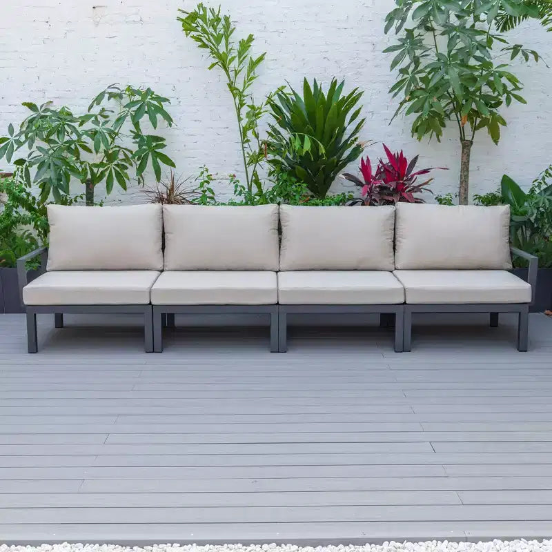 LeisureMod Hamilton Aluminum Patio Armchairs Set of 4  Modern Outdoor Chairs with Cushions, Weather-Resistant Seating for Patio, Deck, Porch