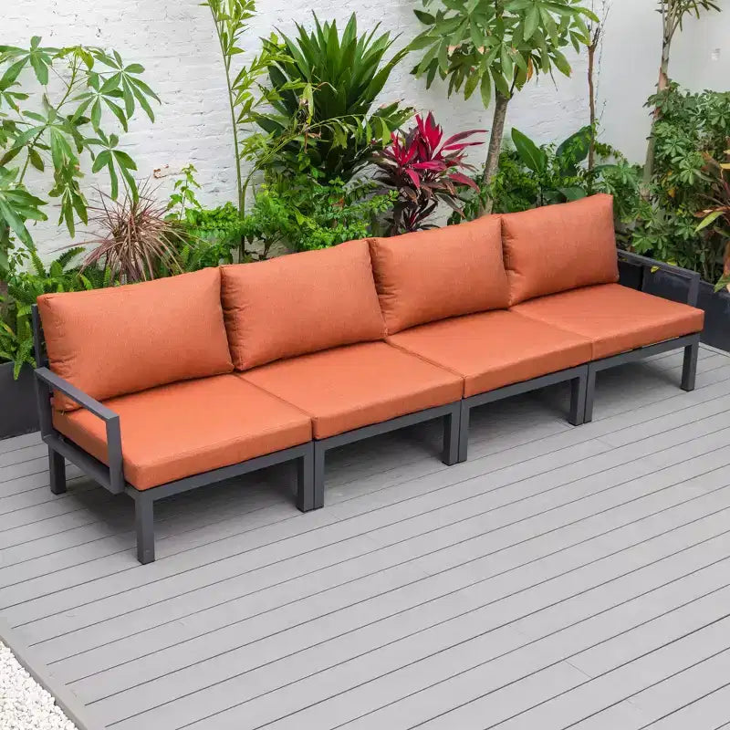 LeisureMod Hamilton Aluminum Patio Armchairs Set of 4  Modern Outdoor Chairs with Cushions, Weather-Resistant Seating for Patio, Deck, Porch