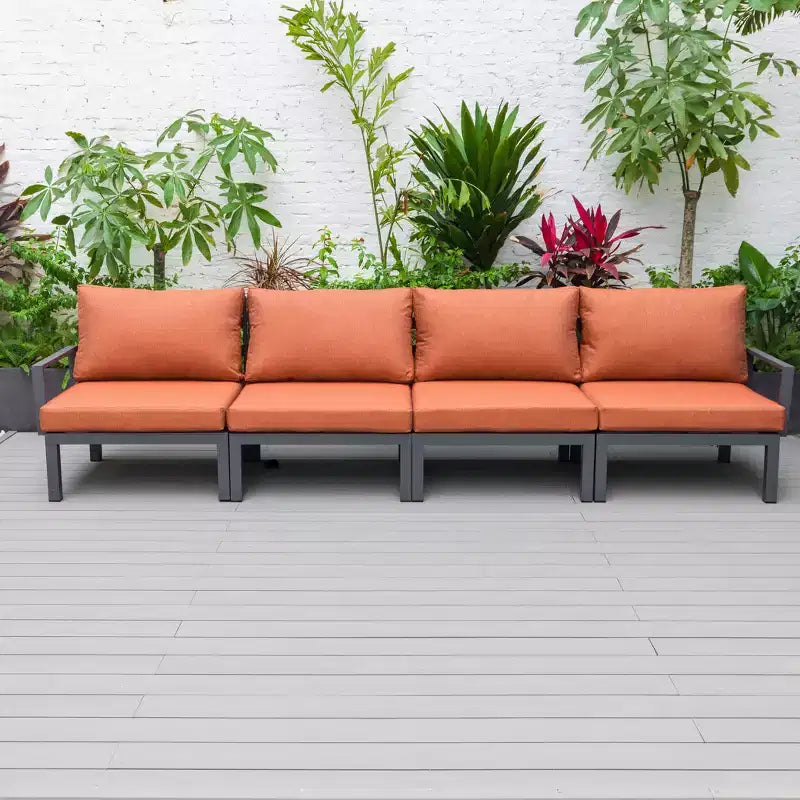 LeisureMod Hamilton Aluminum Patio Armchairs Set of 4  Modern Outdoor Chairs with Cushions, Weather-Resistant Seating for Patio, Deck, Porch