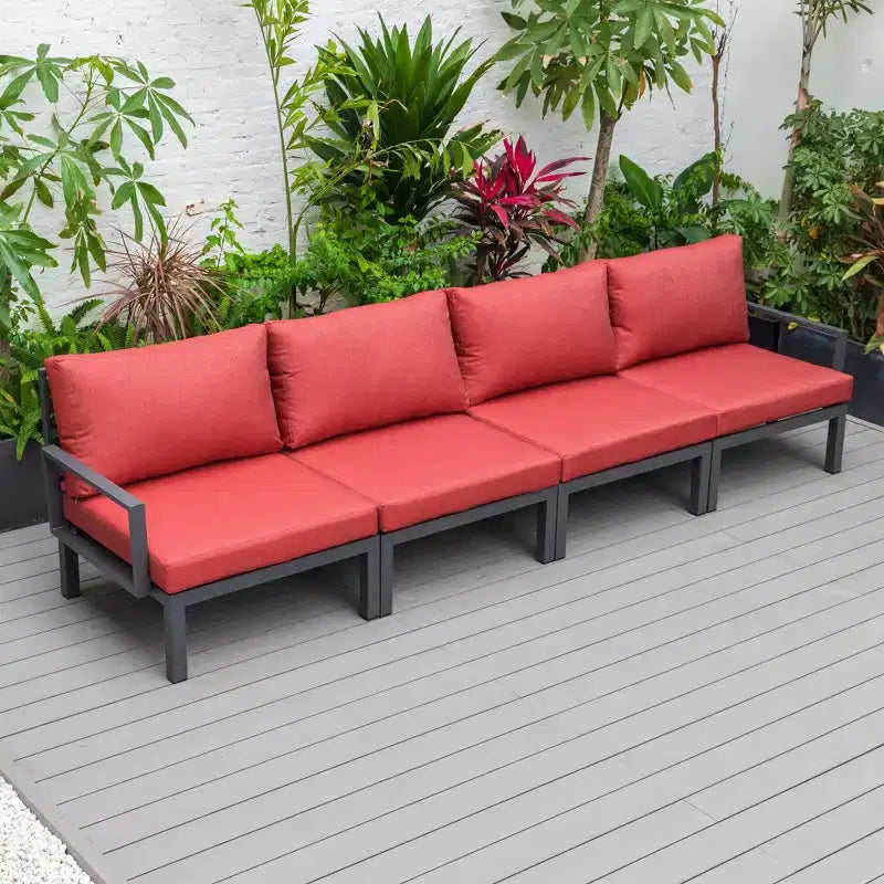 LeisureMod Hamilton Aluminum Patio Armchairs Set of 4  Modern Outdoor Chairs with Cushions, Weather-Resistant Seating for Patio, Deck, Porch