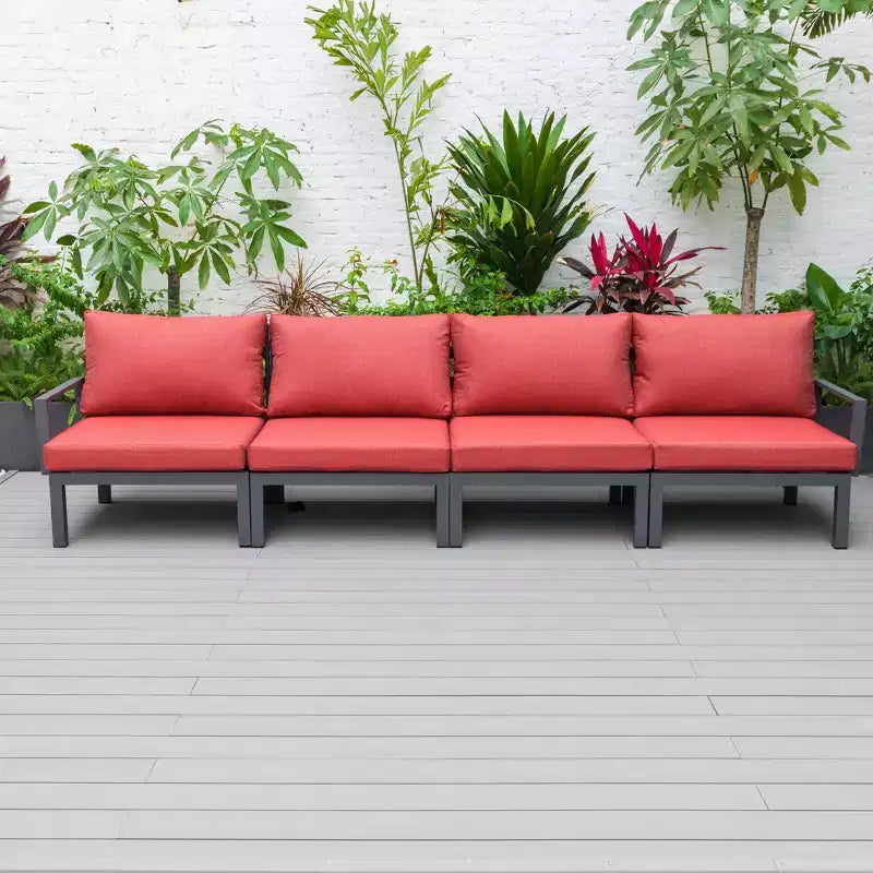 LeisureMod Hamilton Aluminum Patio Armchairs Set of 4  Modern Outdoor Chairs with Cushions, Weather-Resistant Seating for Patio, Deck, Porch