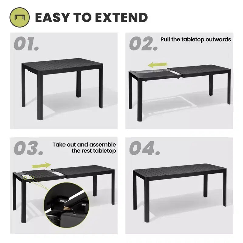 Ensemble repas extérieur Crestlive Products pour 6 personnes, en aluminium, avec table rectangulaire extensible et chaises, imperméable, antirouille, toutes saisons