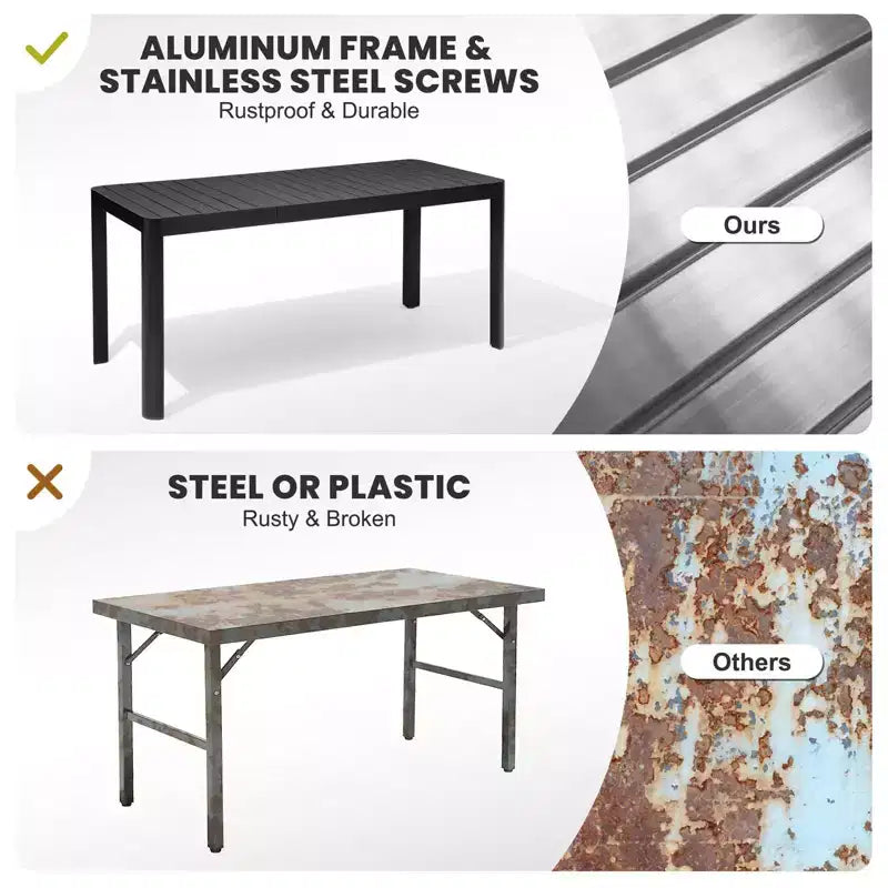 Ensemble repas extérieur Crestlive Products pour 6 personnes, en aluminium, avec table rectangulaire extensible et chaises, imperméable, antirouille, toutes saisons