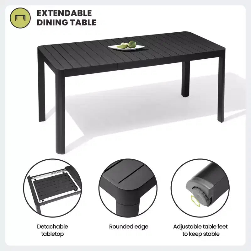 Ensemble repas extérieur Crestlive Products pour 6 personnes, en aluminium, avec table rectangulaire extensible et chaises, imperméable, antirouille, toutes saisons