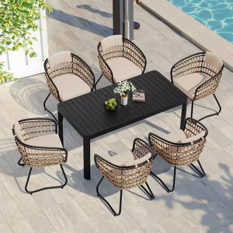Ensemble repas extérieur Crestlive Products pour 6 personnes, en aluminium, avec table rectangulaire extensible et chaises, imperméable, antirouille, toutes saisons