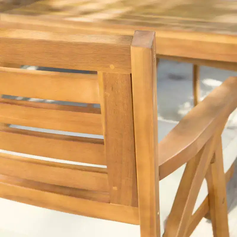 Set da pranzo da esterno Christopher Knight Home Spanish Bay da 7 pezzi in legno di acacia e metallo rustico con cuscini