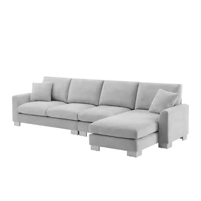 Whisen modernes übergroßes Ecksofa, luxuriöse L-förmige Couchgarnitur mit Longchair und 2 Kissen