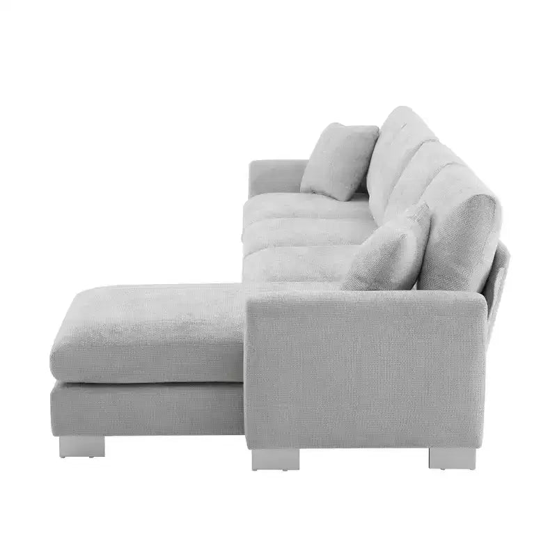 Whisen modernes übergroßes Ecksofa, luxuriöse L-förmige Couchgarnitur mit Longchair und 2 Kissen