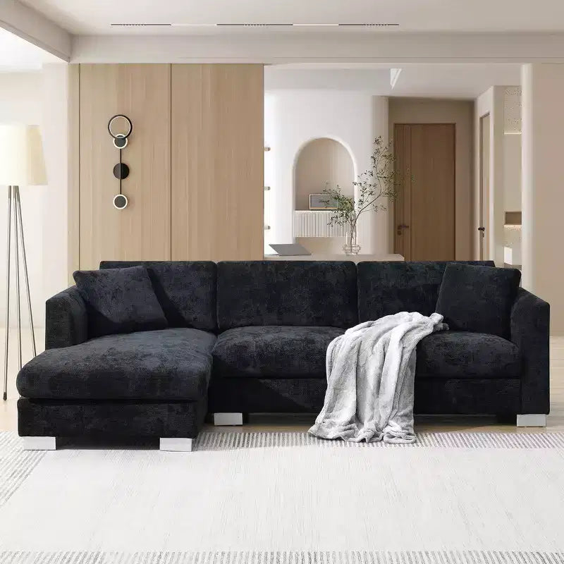 Whisen modernes übergroßes Ecksofa, luxuriöse L-förmige Couchgarnitur mit Longchair und 2 Kissen