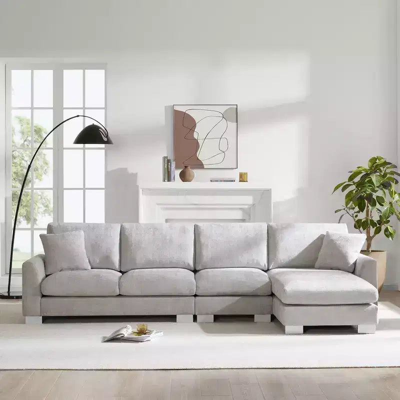 Whisen modernes übergroßes Ecksofa, luxuriöse L-förmige Couchgarnitur mit Longchair und 2 Kissen