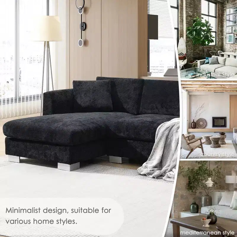 Whisen modernes übergroßes Ecksofa, luxuriöse L-förmige Couchgarnitur mit Longchair und 2 Kissen