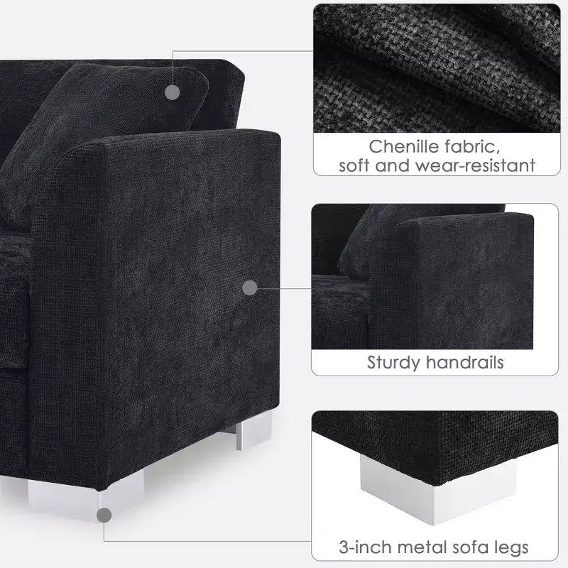 Whisen modernes übergroßes Ecksofa, luxuriöse L-förmige Couchgarnitur mit Longchair und 2 Kissen