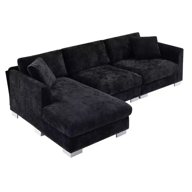 Whisen modernes übergroßes Ecksofa, luxuriöse L-förmige Couchgarnitur mit Longchair und 2 Kissen