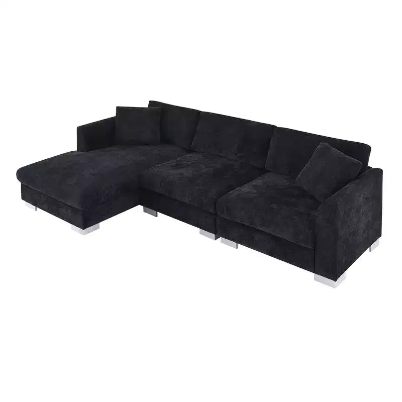 Whisen modernes übergroßes Ecksofa, luxuriöse L-förmige Couchgarnitur mit Longchair und 2 Kissen