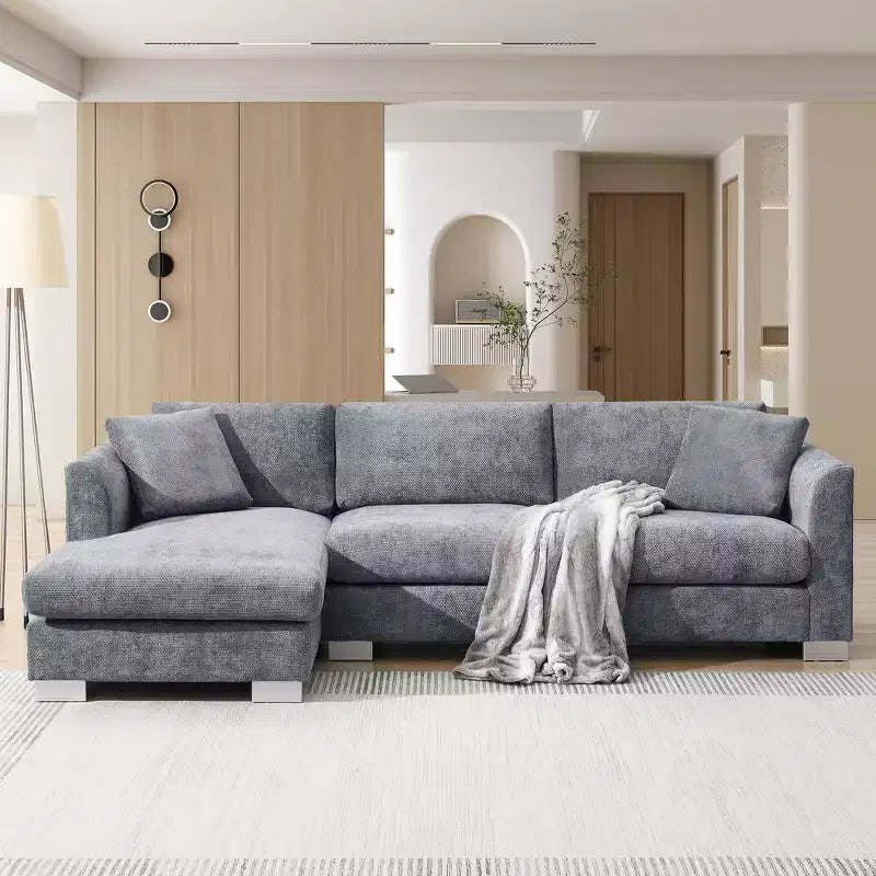 Whisen modernes übergroßes Ecksofa, luxuriöse L-förmige Couchgarnitur mit Longchair und 2 Kissen