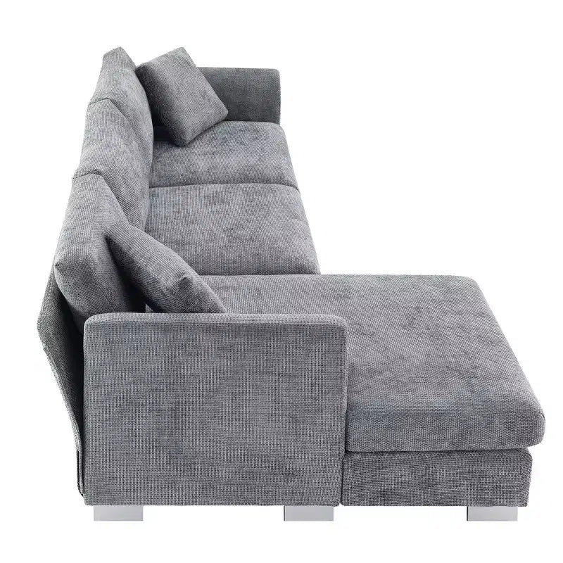 Whisen modernes übergroßes Ecksofa, luxuriöse L-förmige Couchgarnitur mit Longchair und 2 Kissen