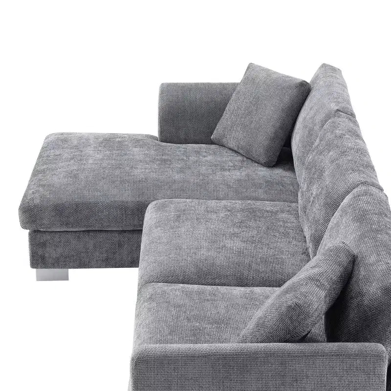 Whisen modernes übergroßes Ecksofa, luxuriöse L-förmige Couchgarnitur mit Longchair und 2 Kissen