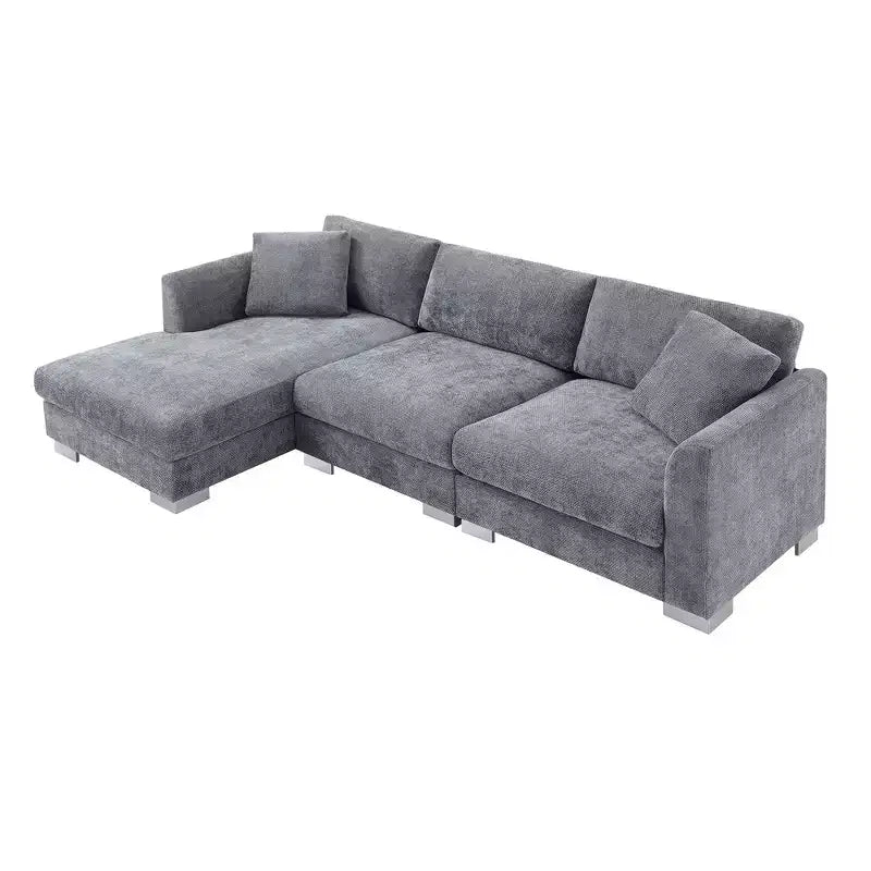 Whisen modernes übergroßes Ecksofa, luxuriöse L-förmige Couchgarnitur mit Longchair und 2 Kissen