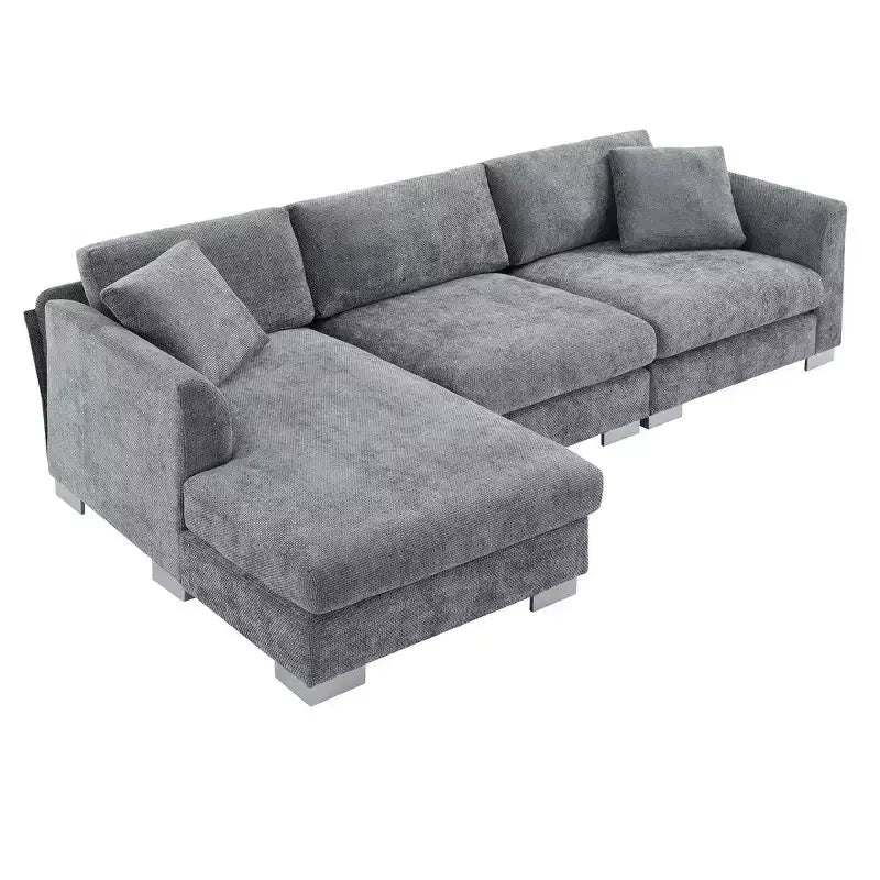 Whisen modernes übergroßes Ecksofa, luxuriöse L-förmige Couchgarnitur mit Longchair und 2 Kissen