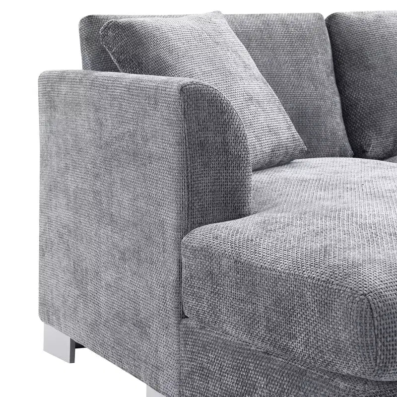 Whisen modernes übergroßes Ecksofa, luxuriöse L-förmige Couchgarnitur mit Longchair und 2 Kissen