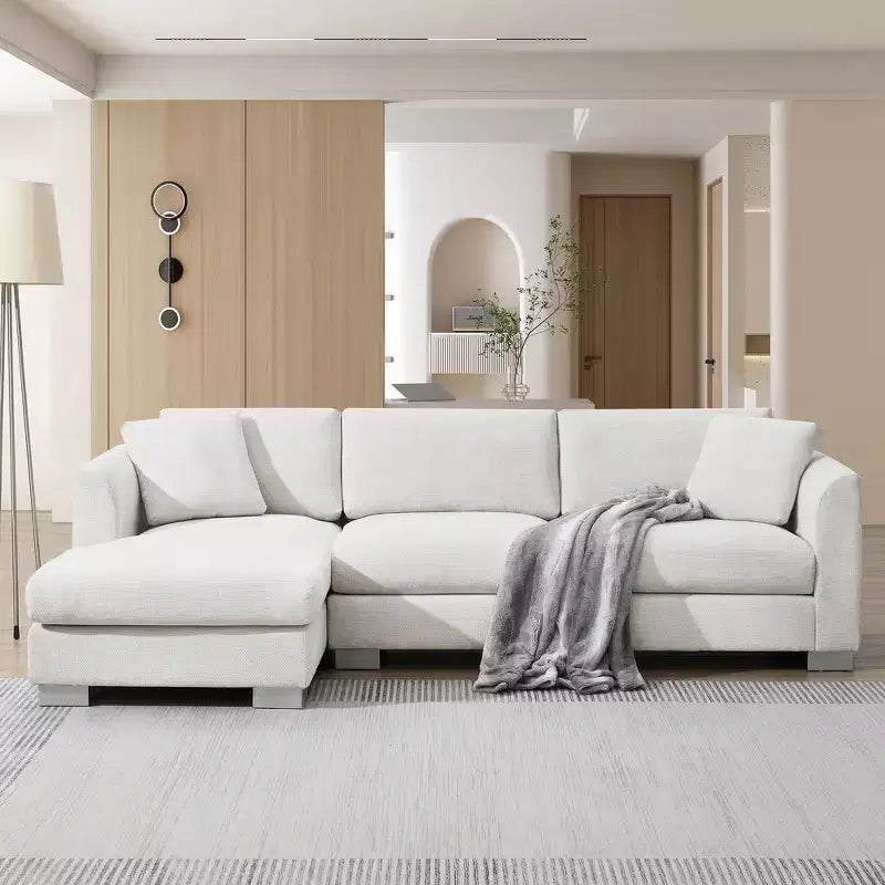 Whisen modernes übergroßes Ecksofa, luxuriöse L-förmige Couchgarnitur mit Longchair und 2 Kissen