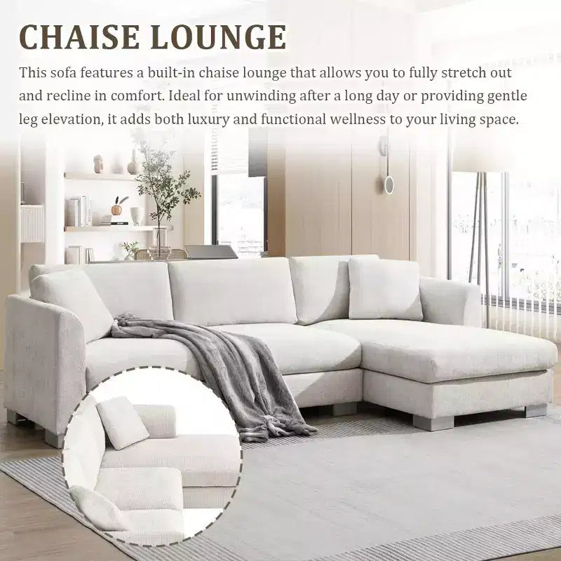 Whisen modernes übergroßes Ecksofa, luxuriöse L-förmige Couchgarnitur mit Longchair und 2 Kissen