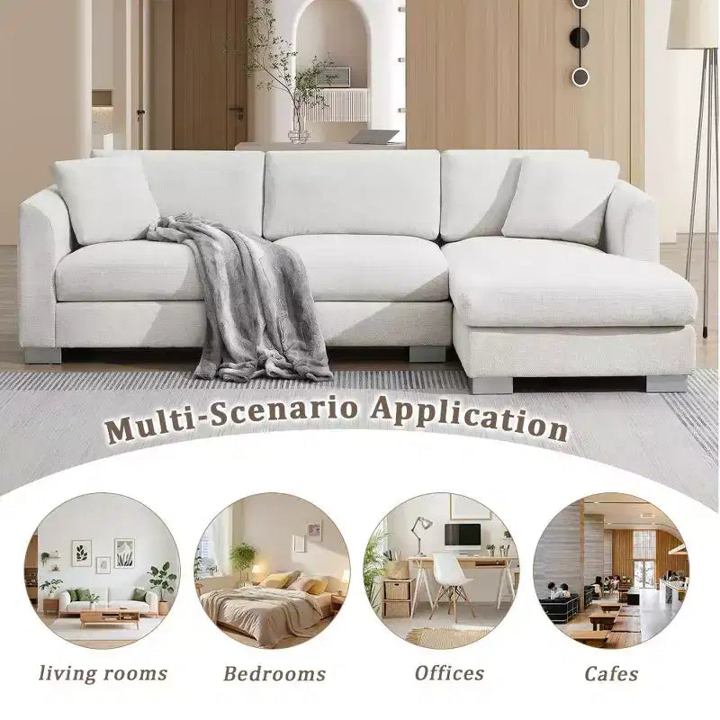Whisen modernes übergroßes Ecksofa, luxuriöse L-förmige Couchgarnitur mit Longchair und 2 Kissen