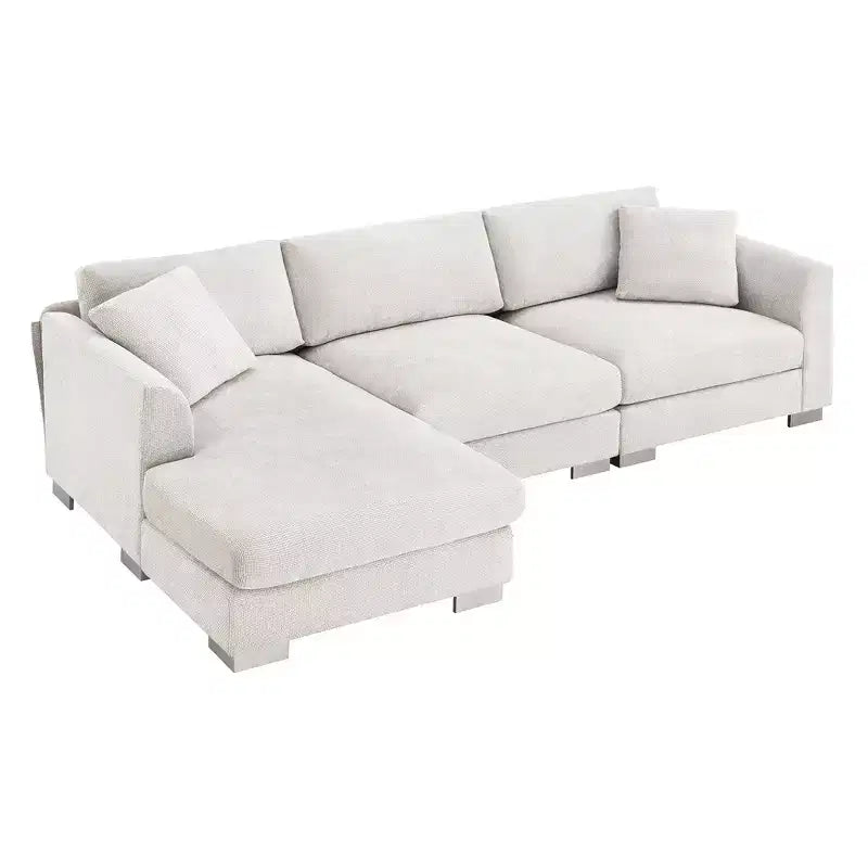 Whisen modernes übergroßes Ecksofa, luxuriöse L-förmige Couchgarnitur mit Longchair und 2 Kissen