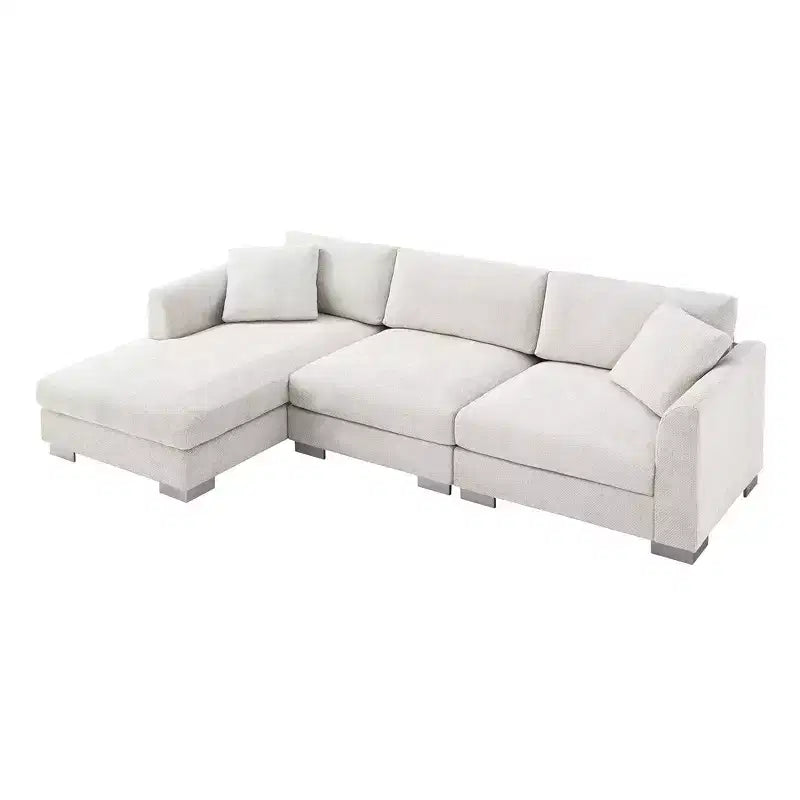 Whisen modernes übergroßes Ecksofa, luxuriöse L-förmige Couchgarnitur mit Longchair und 2 Kissen