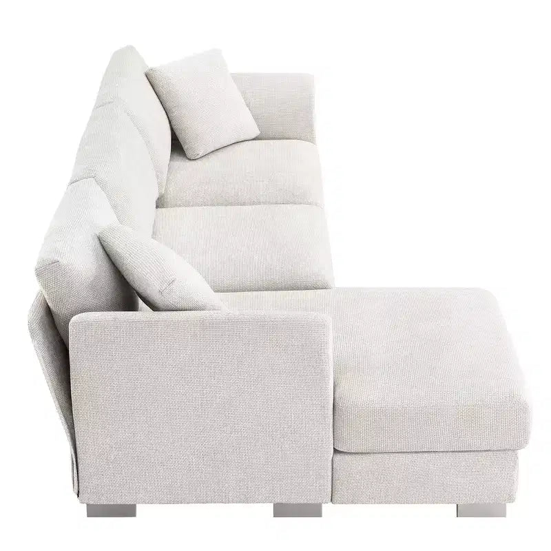 Whisen modernes übergroßes Ecksofa, luxuriöse L-förmige Couchgarnitur mit Longchair und 2 Kissen