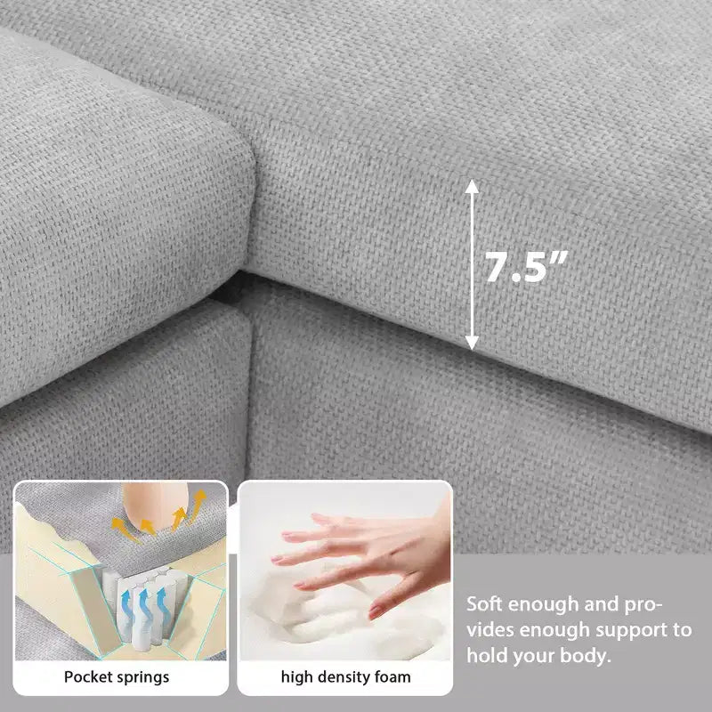 Whisen modernes übergroßes Ecksofa, luxuriöse L-förmige Couchgarnitur mit Longchair und 2 Kissen