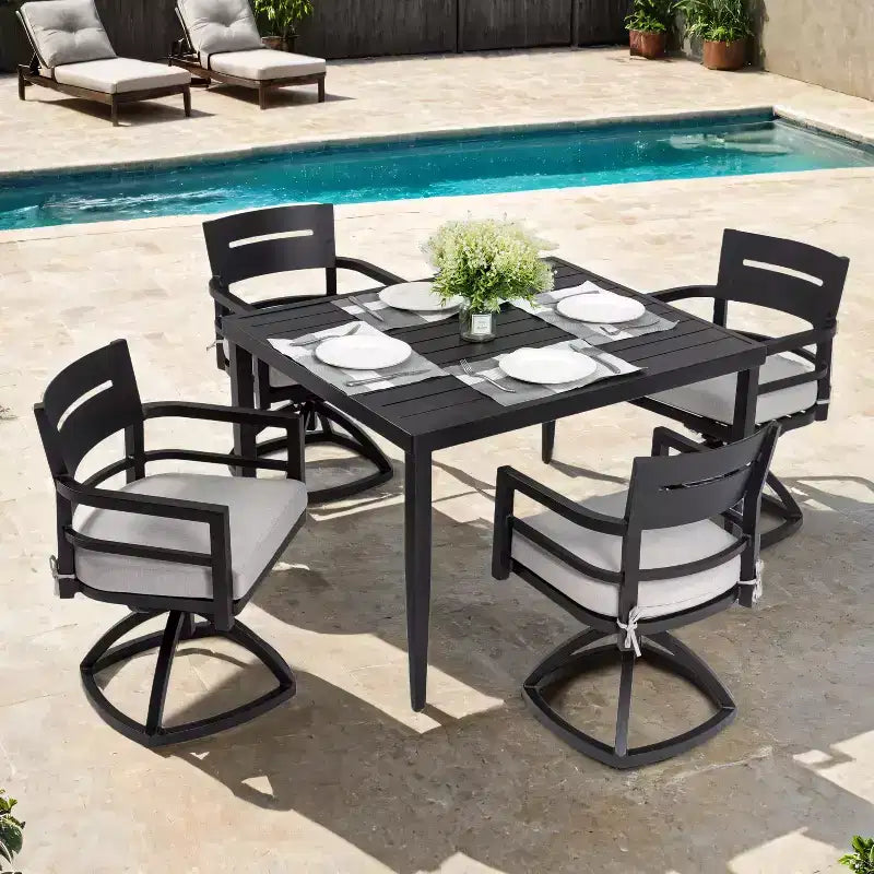Christopher Knight Home Valerie veranda 5 parçalı alüminyum yemek seti, döner mekanizmalı ve Sunbrella minderli