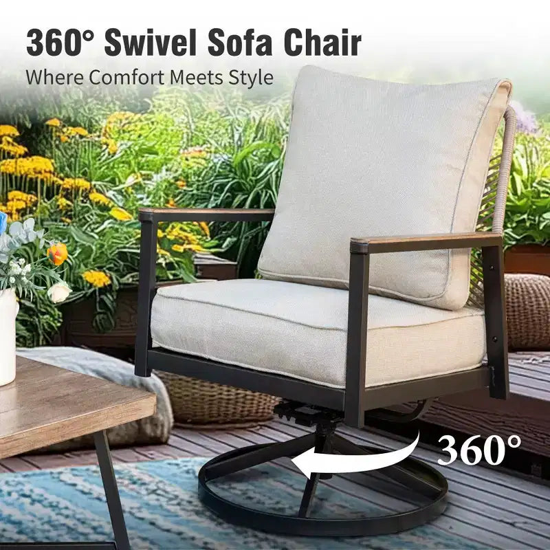 Captiva Designs Outdoor Woven Rope Patio Conversation Set with Swivel Chairs for Poolside, Garden, and Backyard