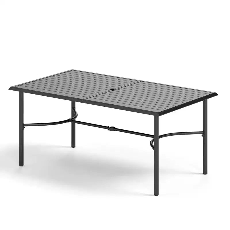 Captiva Designs 7-częściowy zestaw mebli jadalnianych na taras i do ogrodu z prostokątnym stołem z listwowym blatem i szarymi stałymi krzesłami z tekstylenu