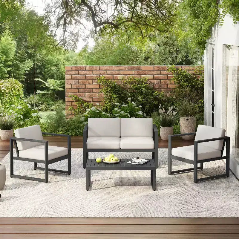 Christopher Knight Home Thorne Modernes Outdoor-Sitz-Set aus Aluminium für 4 Personen